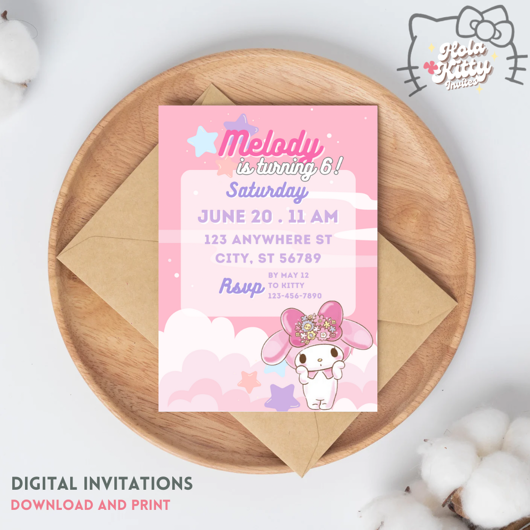 My Melody birthday invitation, digital download