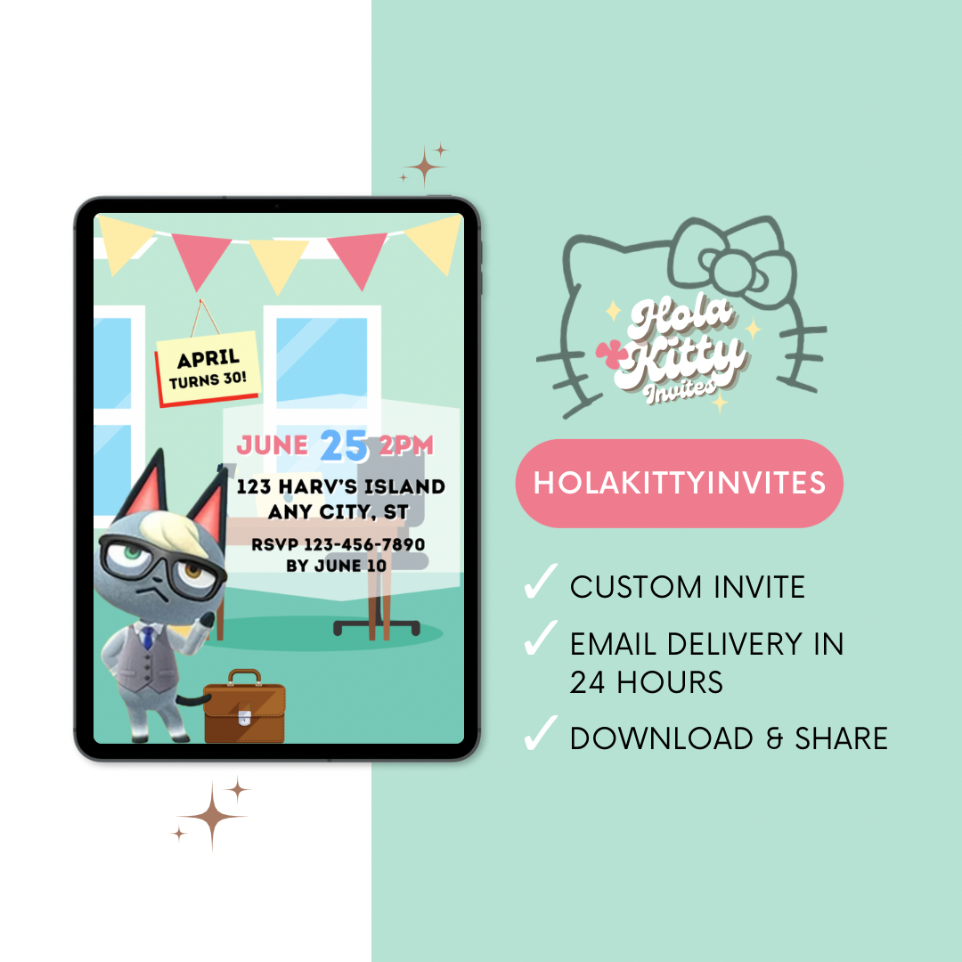 Animal Crossing birthday invitation, digital download
