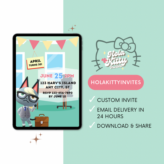 Animal Crossing birthday invitation, digital download
