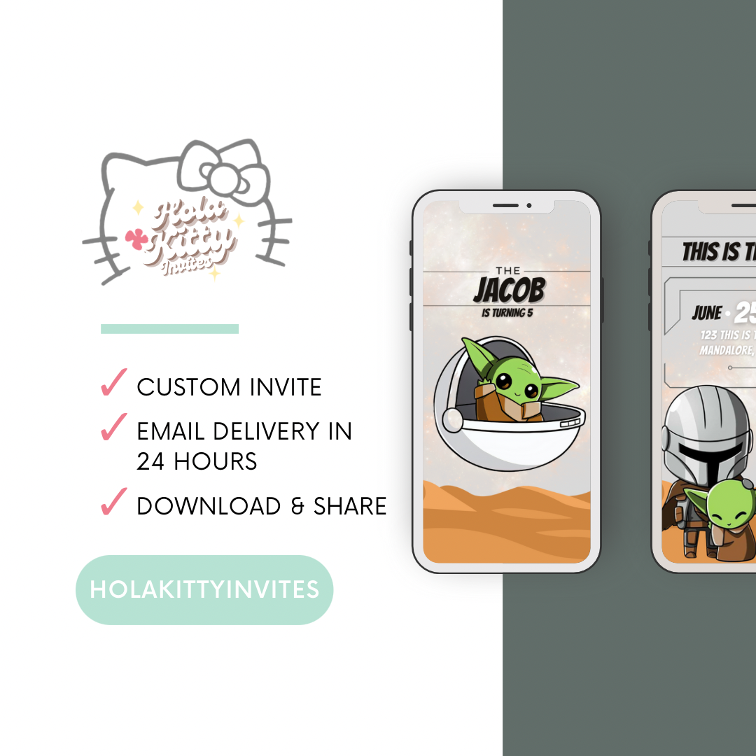 Mandalorian birthday video invitation, digital download