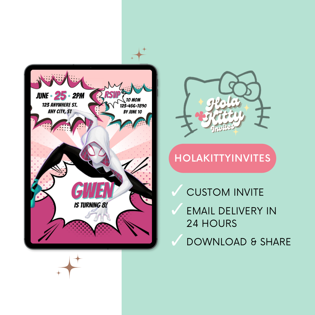 Ghost Spider birthday invitation, digital download