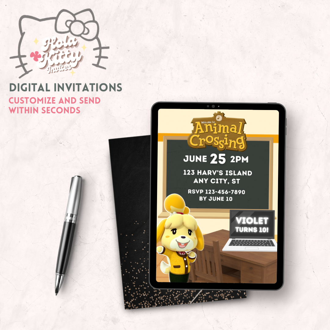 Animal Crossing birthday invitation, digital download