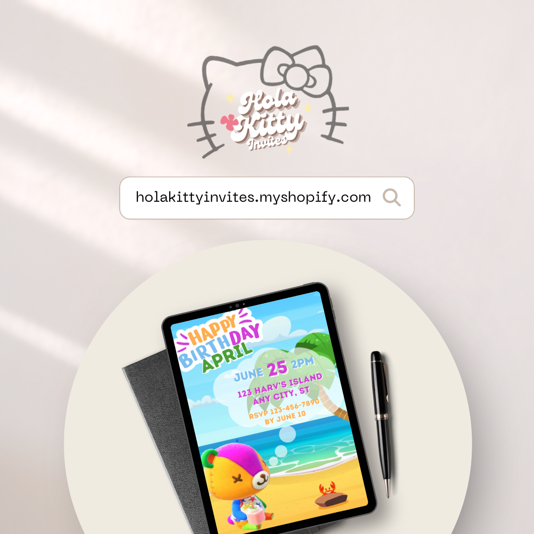 Animal Crossing birthday invitation, digital download