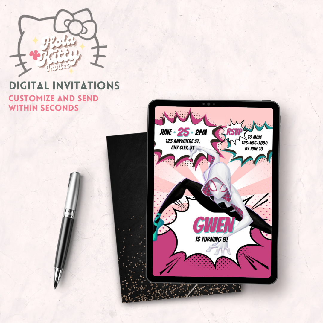 Ghost Spider birthday invitation, digital download