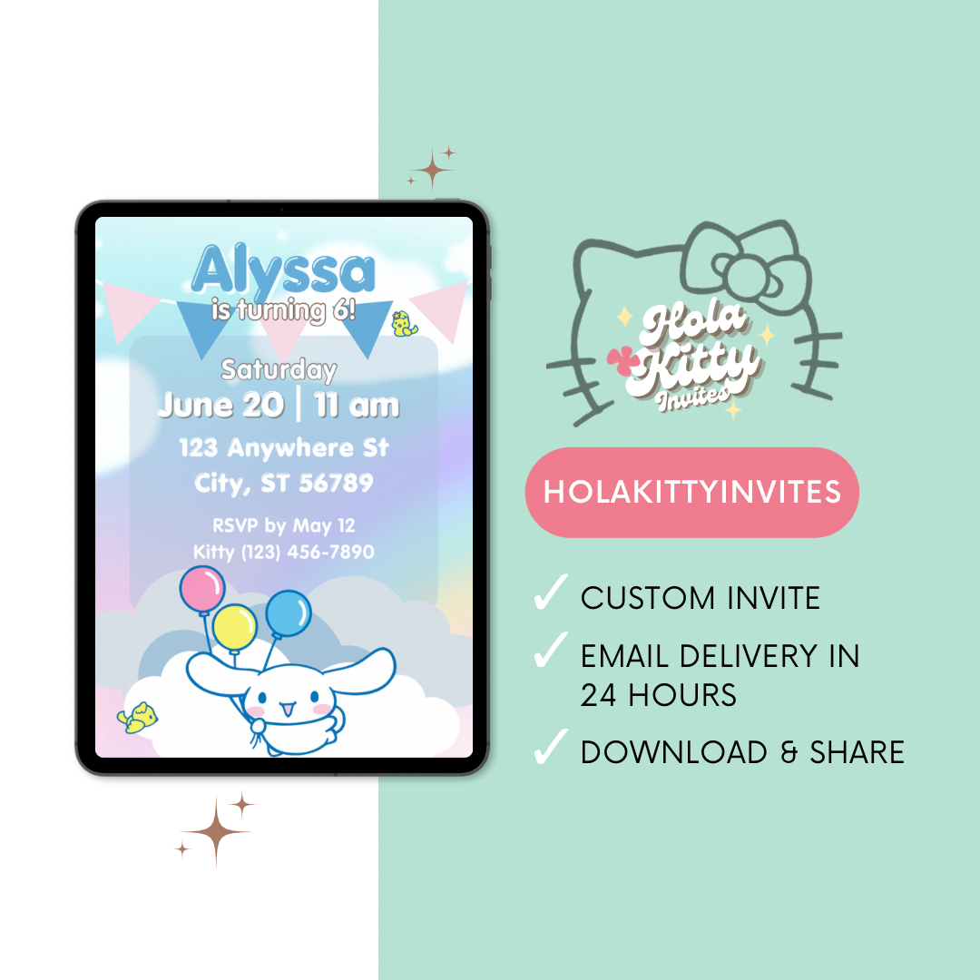 Cinnamoroll birthday invitation, digital download