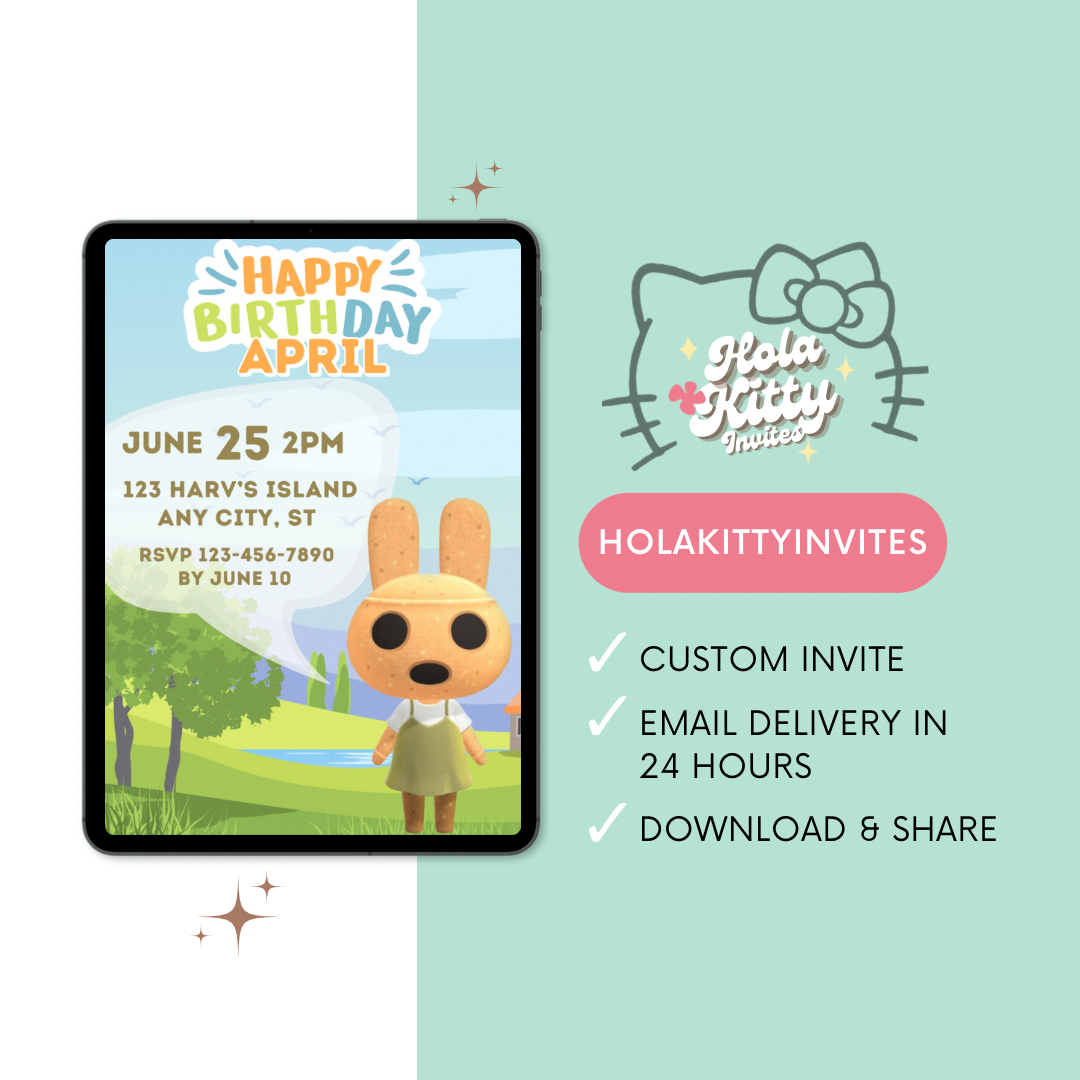 Animal Crossing birthday invitation, digital download