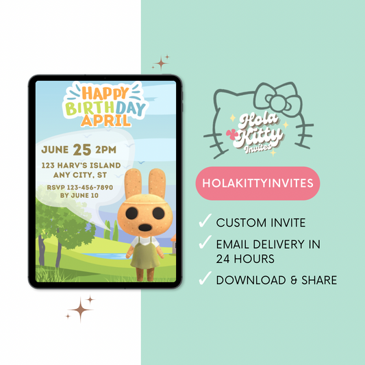 Animal Crossing birthday invitation, digital download