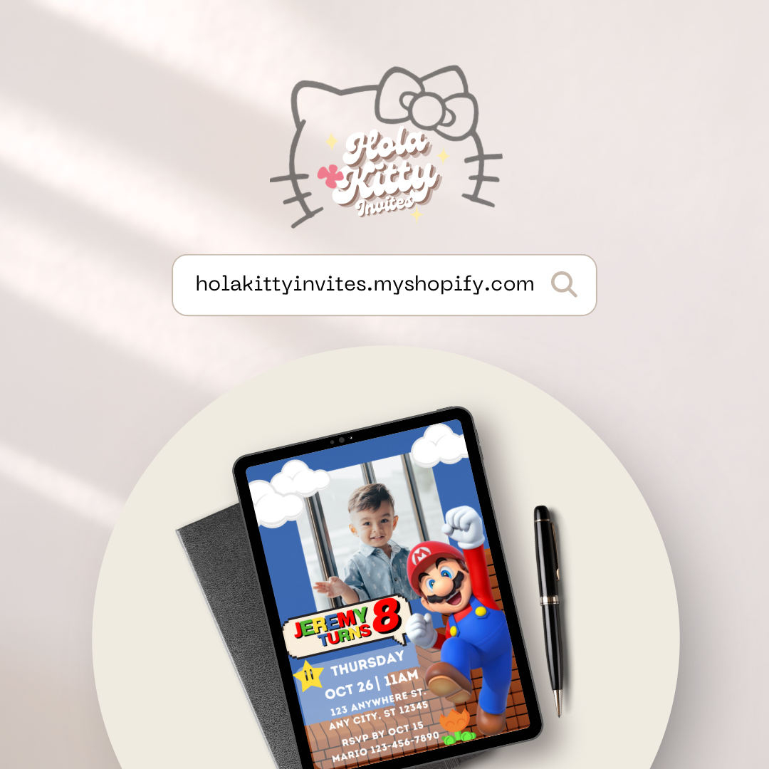 Mario Bros custom photo birthday invitation, digital download