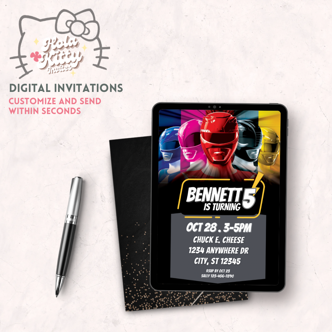 Power Rangers birthday invitation, digital download