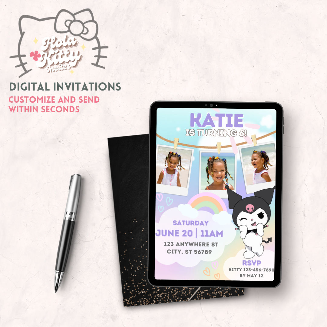 Kuromi custom photo birthday invitation, digital download