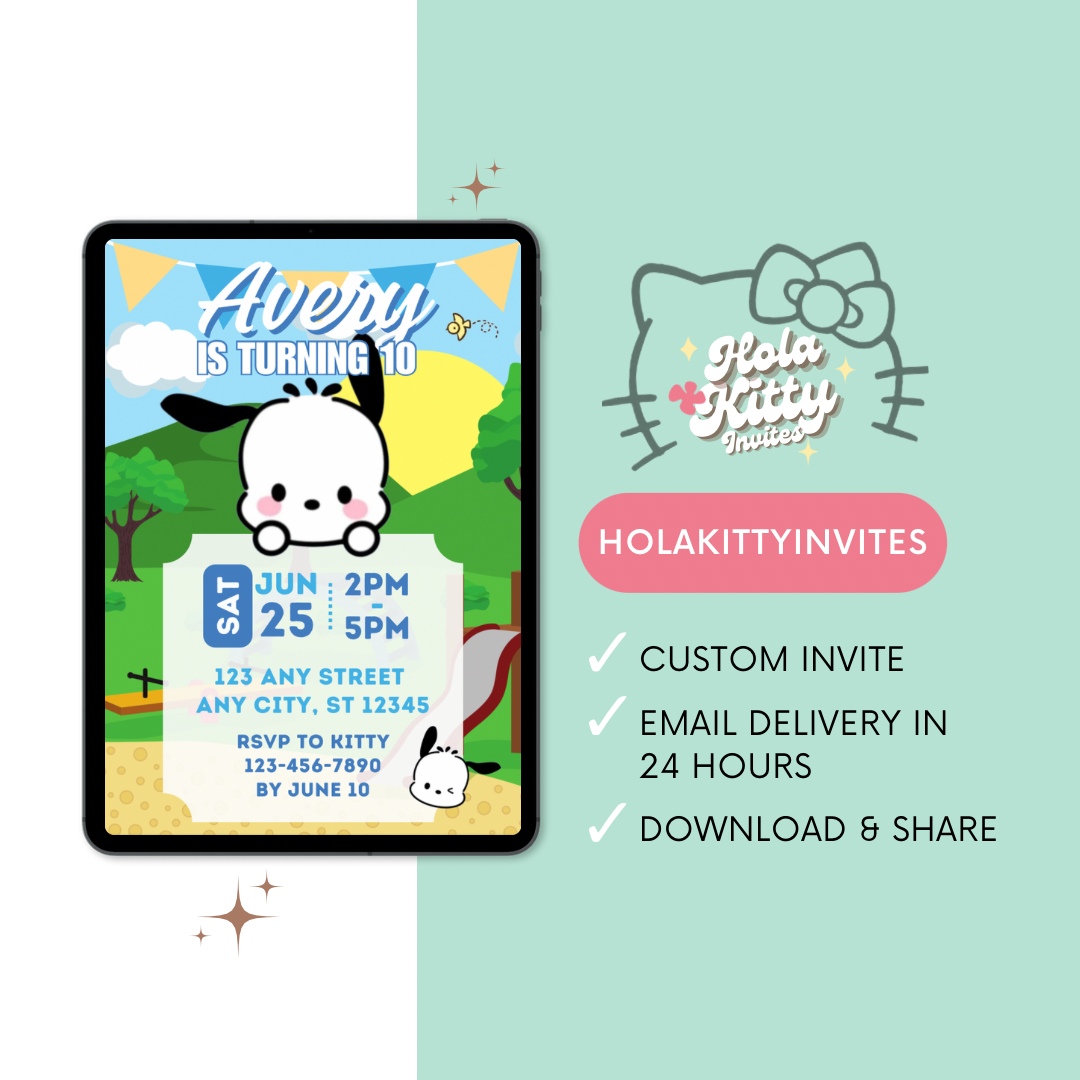 Pochacco birthday invitation, digital download