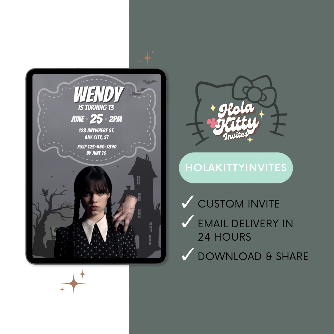 Addams Family Wednesday birthday invitation, digital download