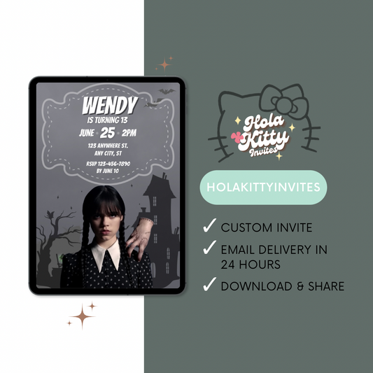 Addams Family Wednesday birthday invitation, digital download