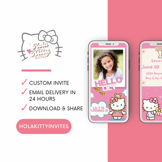 Kitty custom photo birthday video invitation, digital download