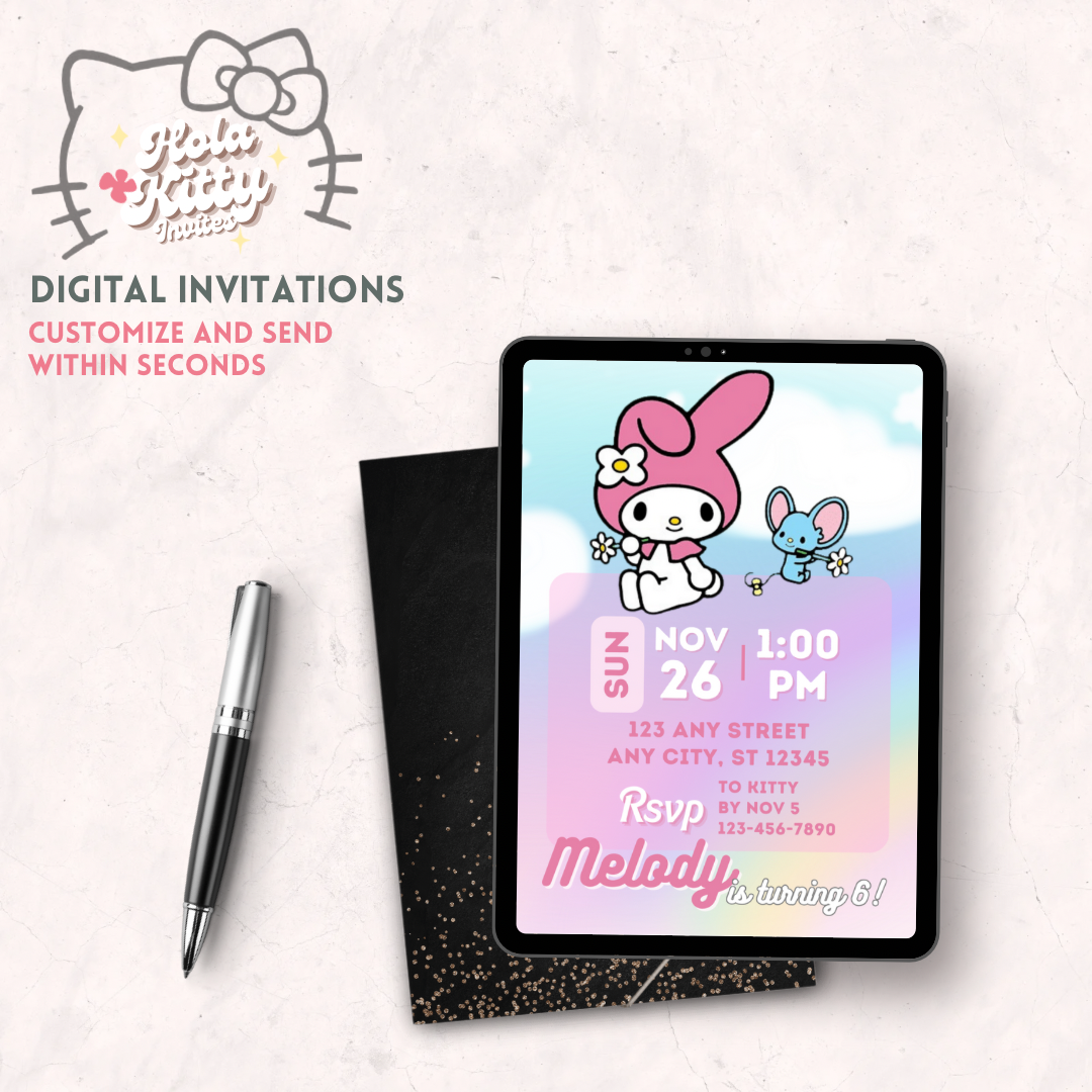 My Melody birthday invitation, digital download