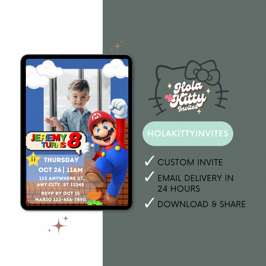 Mario Bros custom photo birthday invitation, digital download