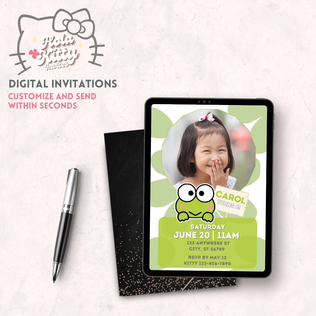 Keroppi custom photo birthday invitation, digital download