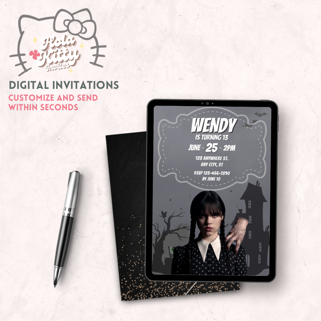 Addams Family Wednesday birthday invitation, digital download