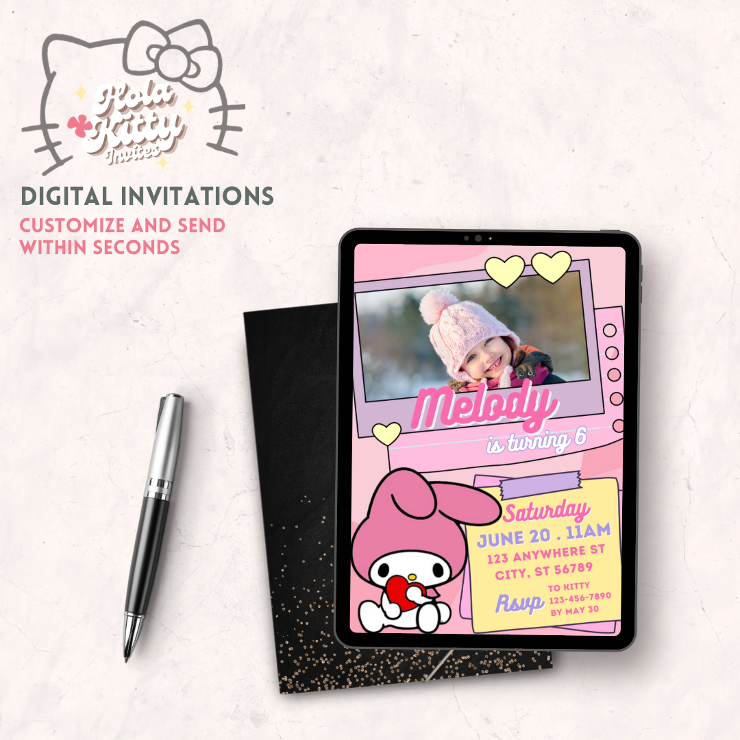 My Melody custom photo birthday invitation, digital download