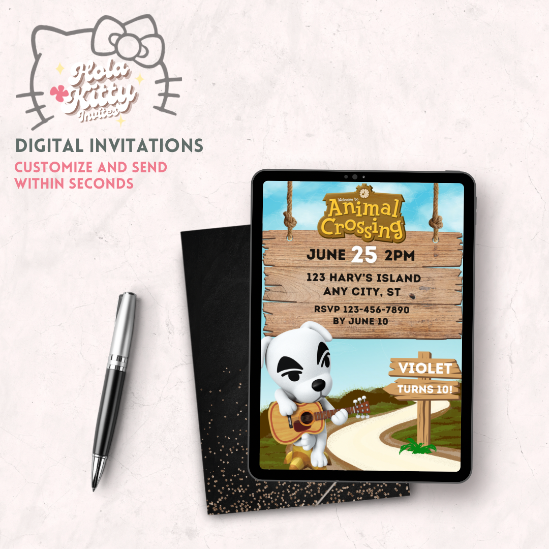 Animal Crossing birthday invitation, digital download