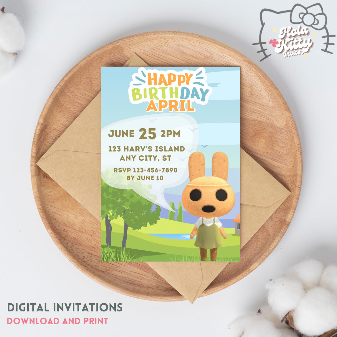 Animal Crossing birthday invitation, digital download