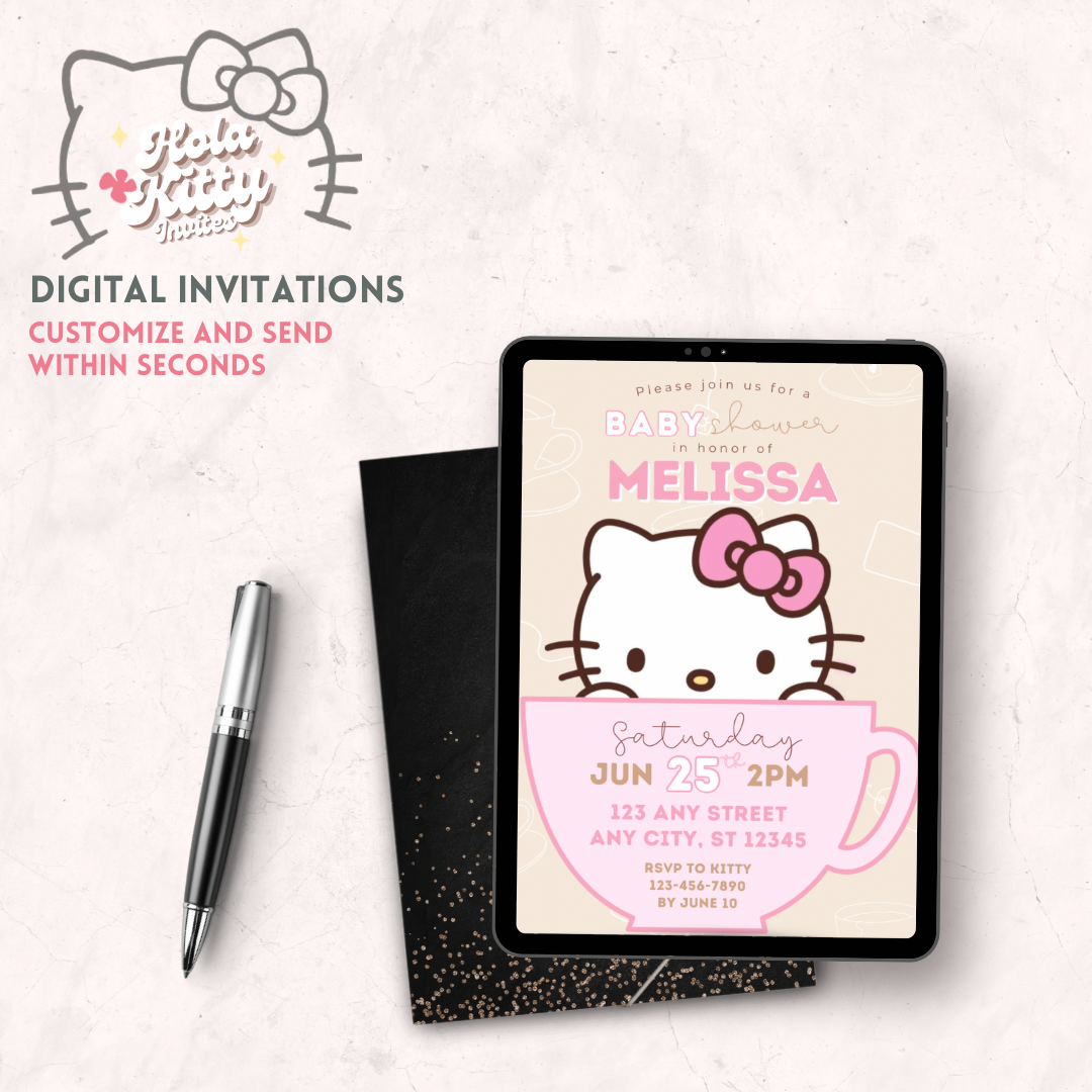 Kitty baby shower invitation, digital download