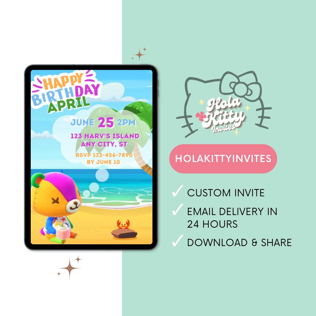 Animal Crossing birthday invitation, digital download