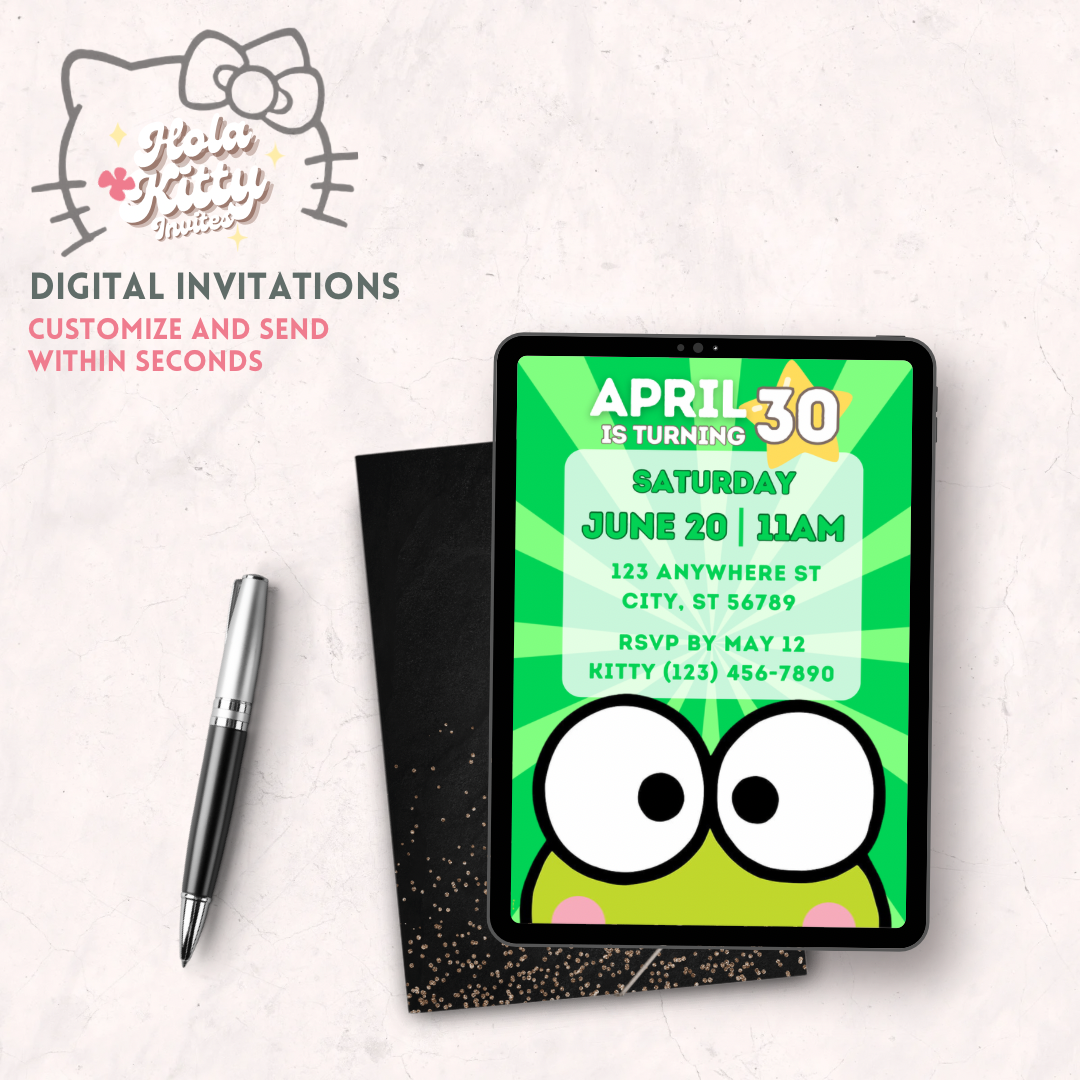 Keroppi birthday invitation, digital download