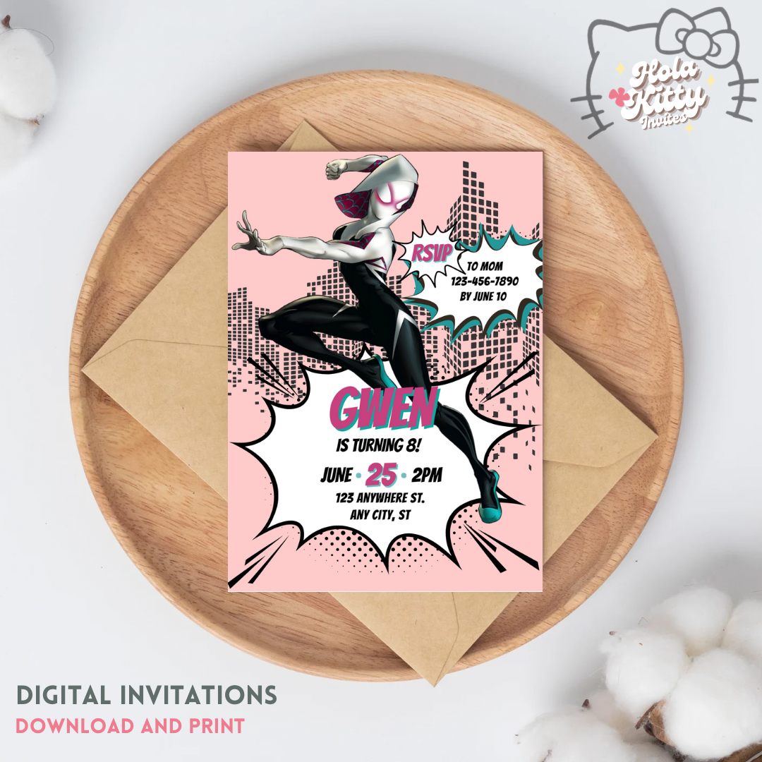 Ghost Spider birthday invitation, digital download