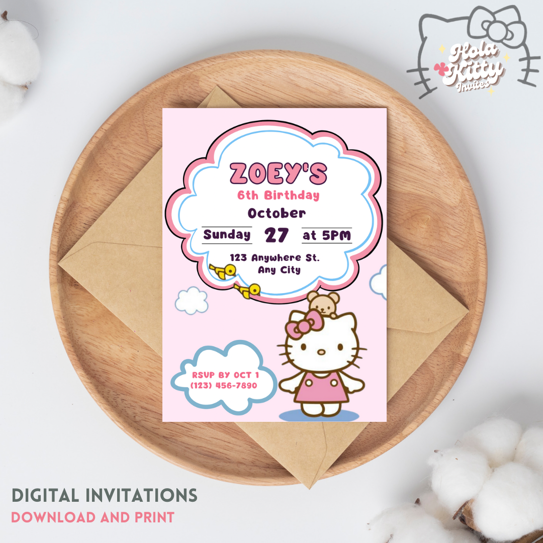 Kitty birthday invitation, digital download