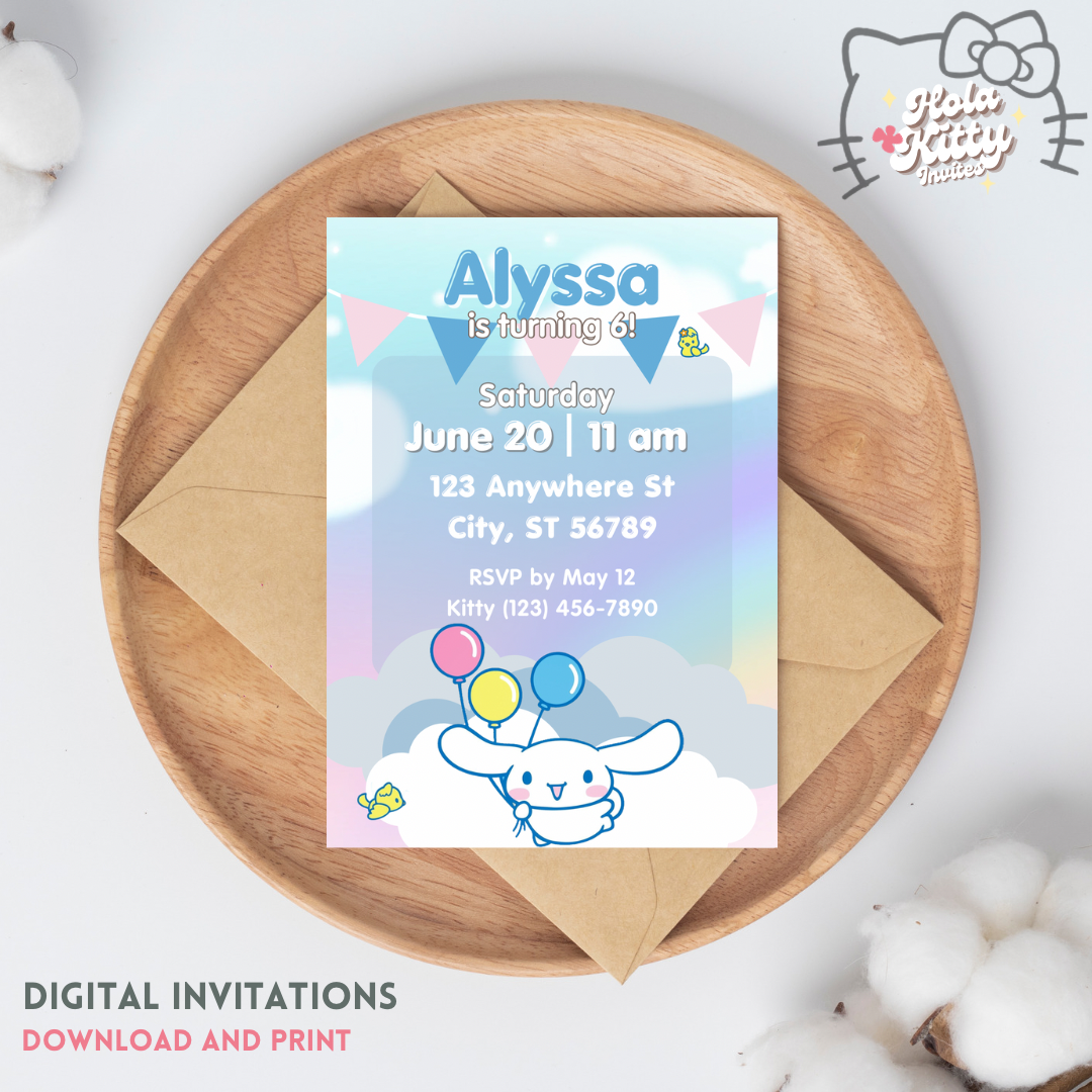 Cinnamoroll birthday invitation, digital download