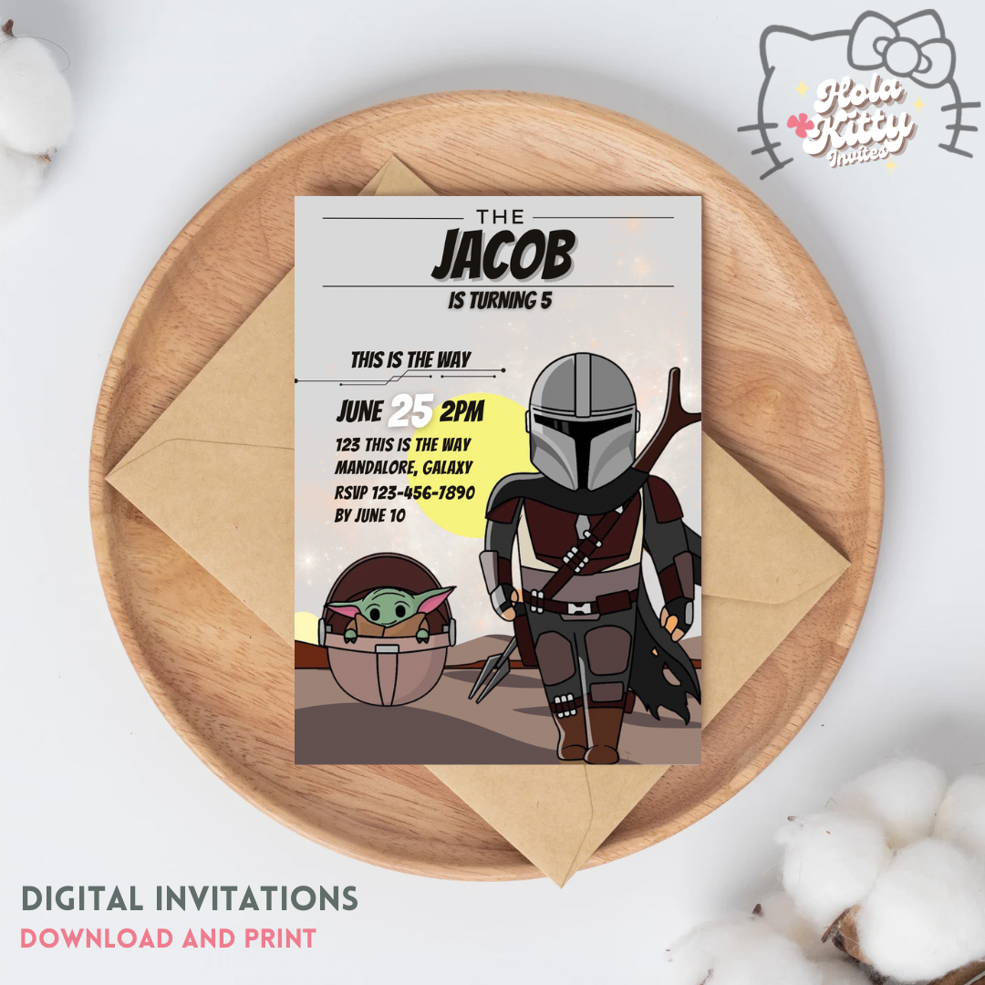 Mandalorian birthday invitation, digital download