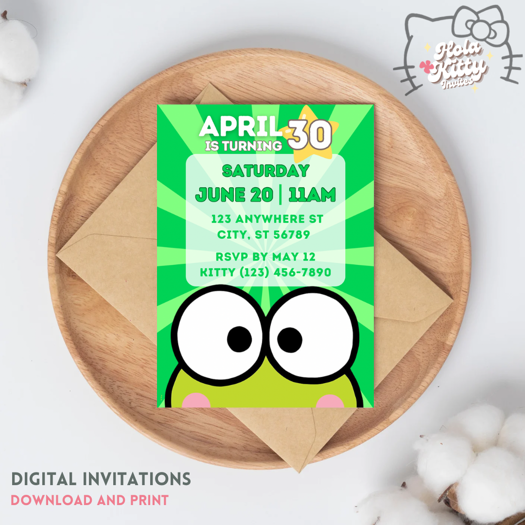 Keroppi birthday invitation, digital download