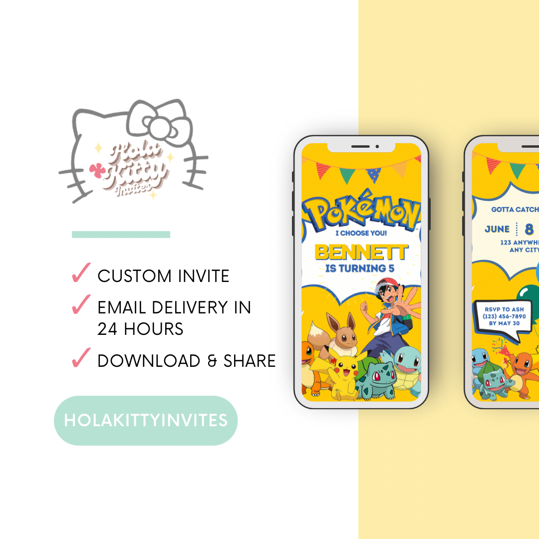 Pokémon birthday video invitation, digital download