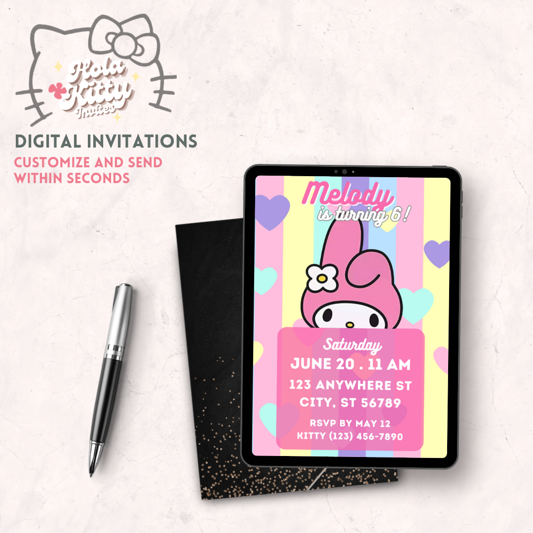 My Melody birthday invitation, digital download