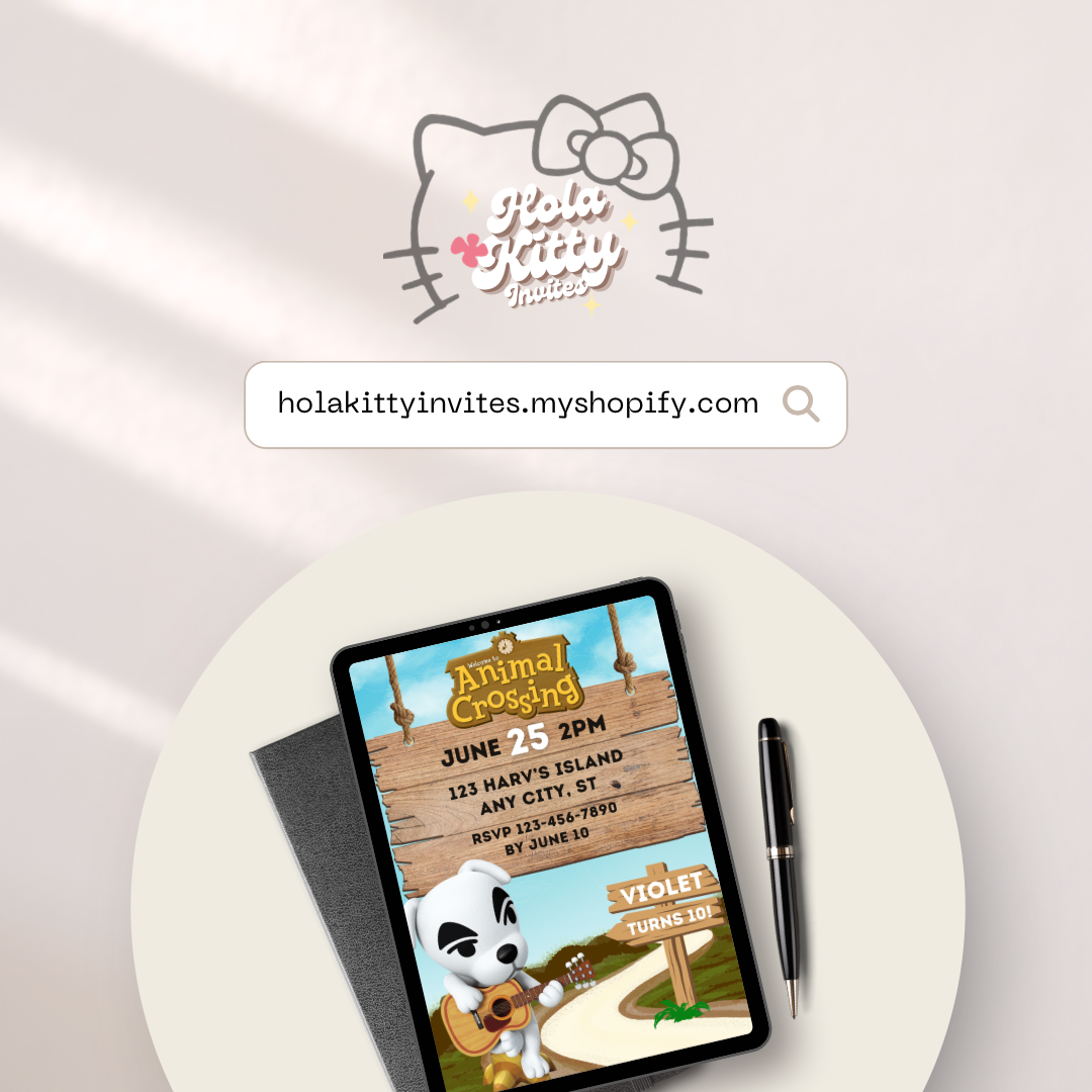 Animal Crossing birthday invitation, digital download