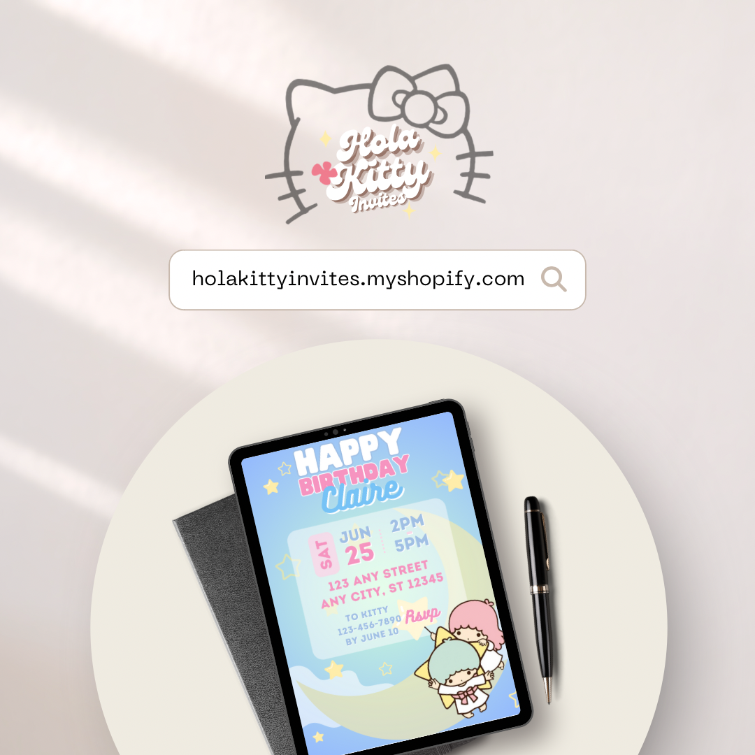 Little Twin Stars birthday invitation, digital download
