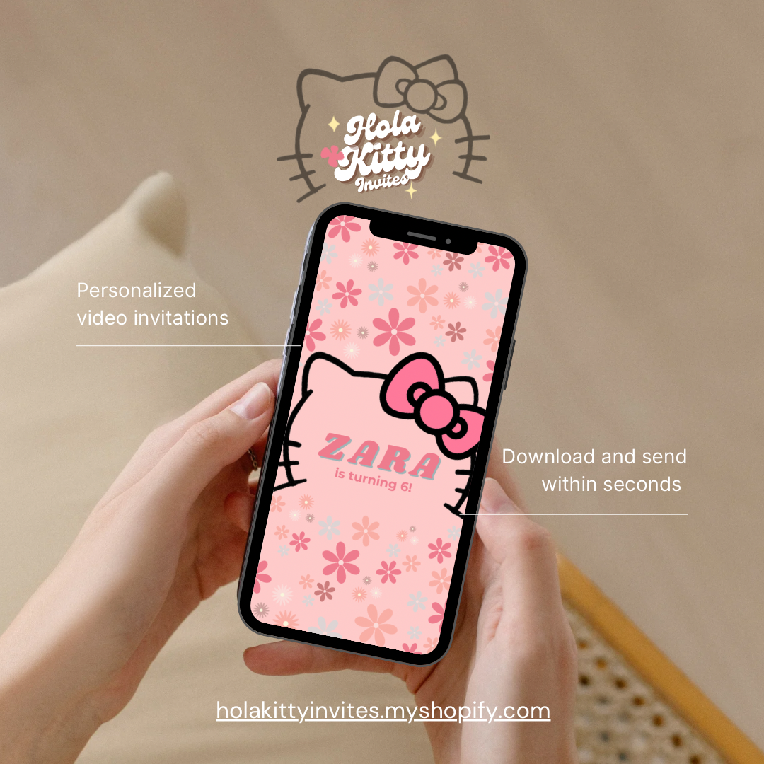 Kitty birthday video invitation, digital download