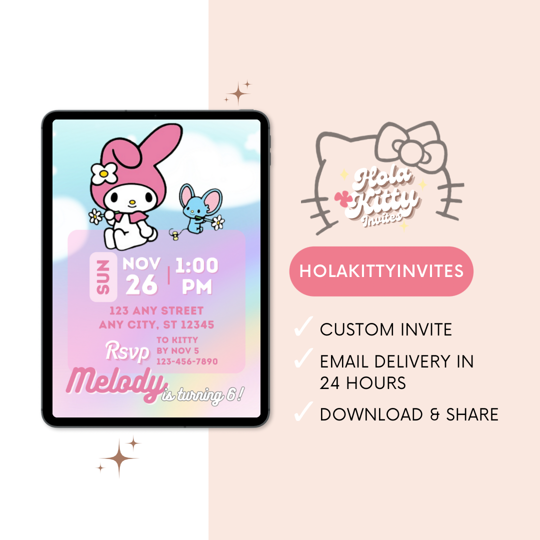 My Melody birthday invitation, digital download