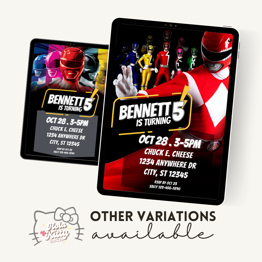 Power Rangers birthday invitation, digital download