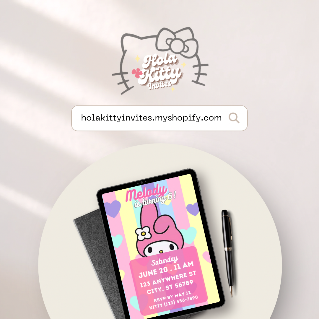 My Melody birthday invitation, digital download