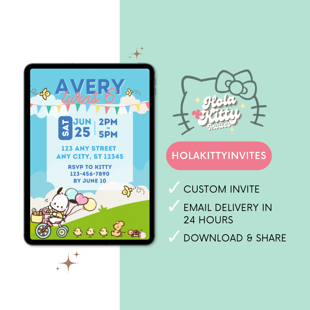 Pochacco birthday invitation, digital download