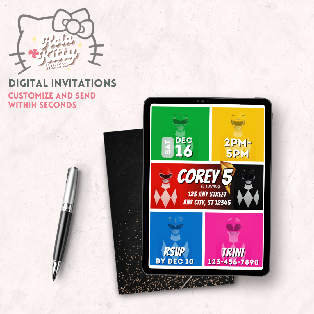 Power Rangers birthday invitation, digital download