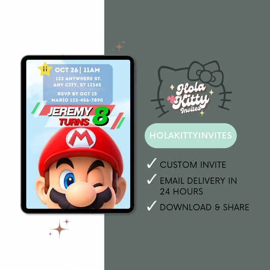 Mario Bros birthday invitation, digital download