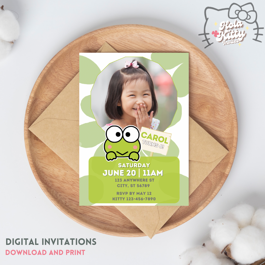 Keroppi custom photo birthday invitation, digital download