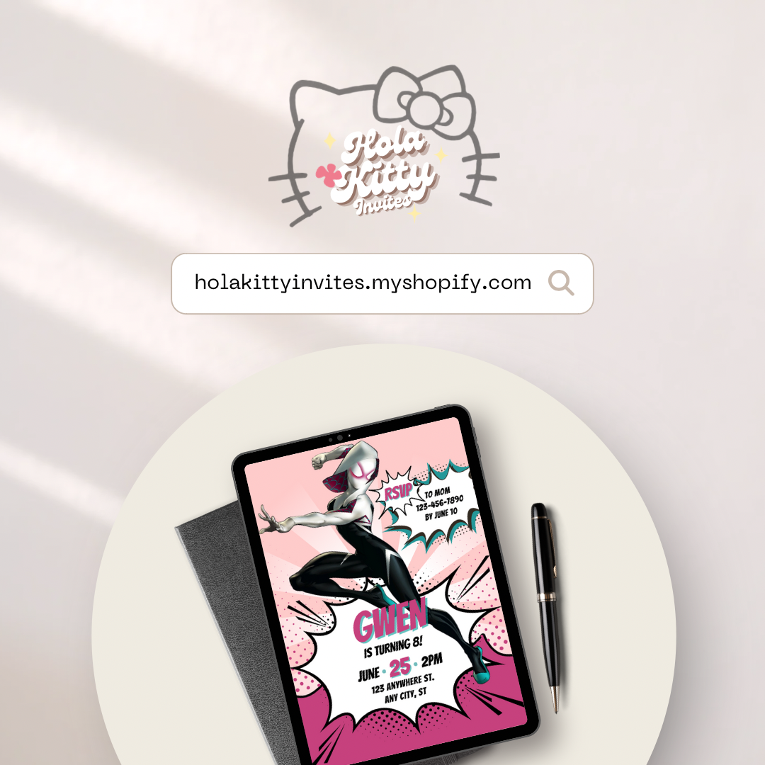 Ghost Spider birthday invitation, digital download