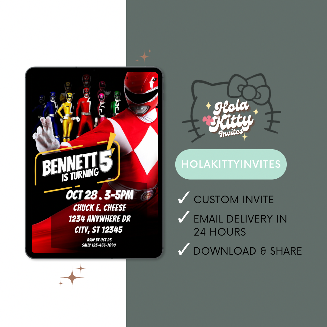 Power Rangers birthday invitation, digital download