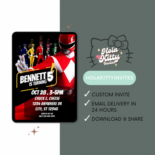 Power Rangers birthday invitation, digital download