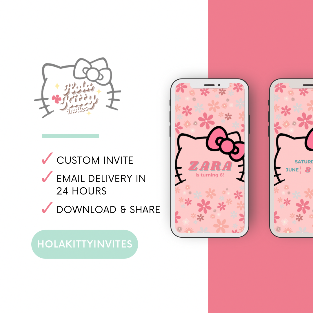 Kitty birthday video invitation, digital download