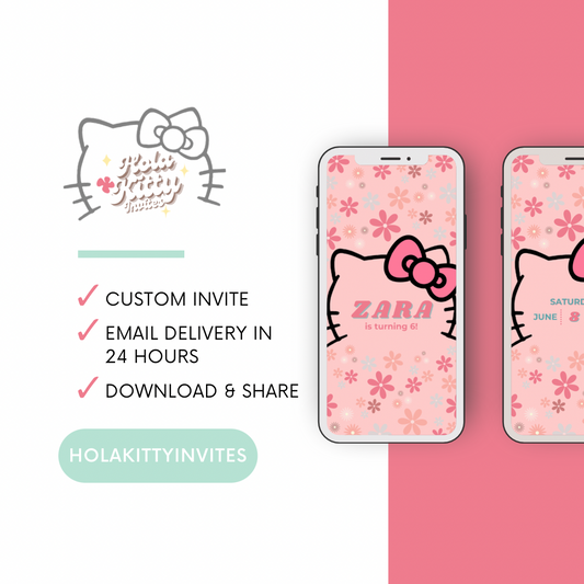 Kitty birthday video invitation, digital download